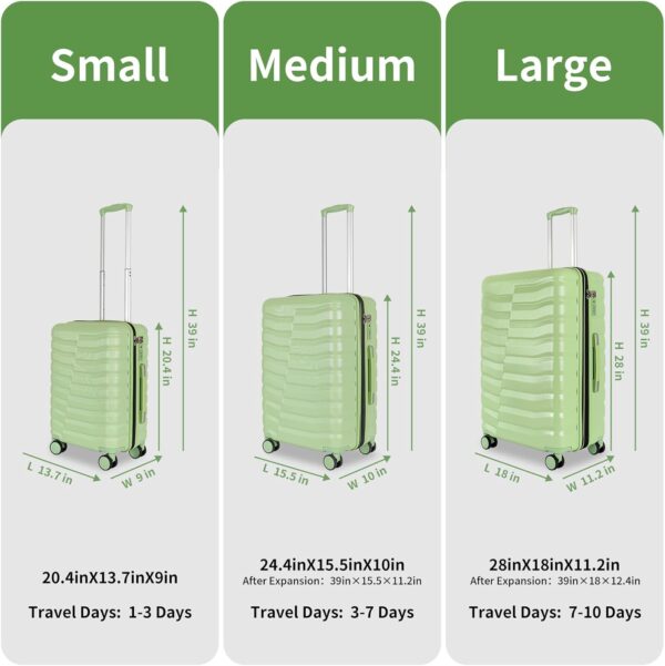Lightweight Luggage with Spinner Wheels & YKK Zipper, 3-Piece Travel Suitcase ABS+PC Hardshell Luggage Set with TSA Lock, Light Avocado Green (20+24+28 inch) - Image 2