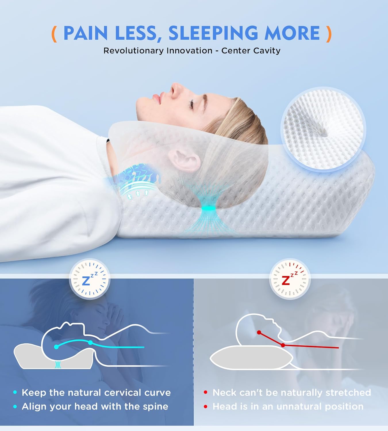 Osteo Cervical Pillow for Neck Pain Relief, Hollow Design Odorless Memory Foam Pillows with Cooling Case, Adjustable Orthopedic Bed Pillow for Sleeping, Support for Side Back Sleepers - Image 2