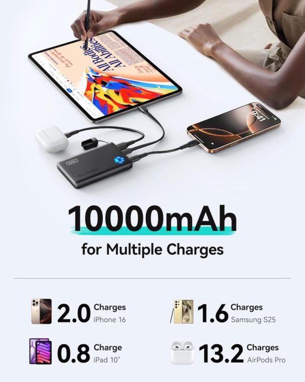INIU Portable Charger, Ultra Slim 10000mAh 45W PD Power Bank, USB C in&Out Fast Charging Battery Pack, Travel Essential Phone Powerbank Compatible with iPhone 16 15 14 Samsung S22 S21 Google iPad etc - Image 7