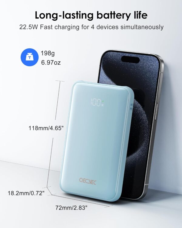 Portable Charger 10000mAh, Cell Phone Portable Power Banks with 22.5W PD Fast Charging, Compact Phone Charger Built in Cable, Compatible with Apple, Samsung, Google, Motorola and More - Image 3