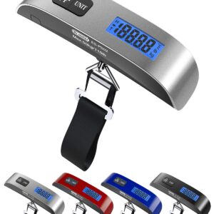 Luggage Scale Dr.meter Travel Essentials Luggage Weight Scale Backlight LCD Display 110lb/50kg Electronic Balance Digital Postal Travel Accessories with Rubber Paint Handle Temperature Sensor Silver