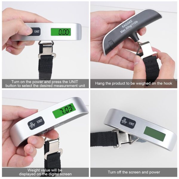 2 Pcs - silver Travel Digital Luggage Scale - Portable Baggage Scale - Suitcase Weight Scale - Ideal for Travel Scale Luggage Weight - 110LB/50KG, Includes Battery - Temperature Display Hanging Scales - Image 5