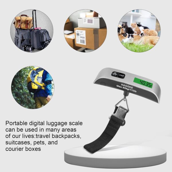 2 Pcs - silver Travel Digital Luggage Scale - Portable Baggage Scale - Suitcase Weight Scale - Ideal for Travel Scale Luggage Weight - 110LB/50KG, Includes Battery - Temperature Display Hanging Scales - Image 3