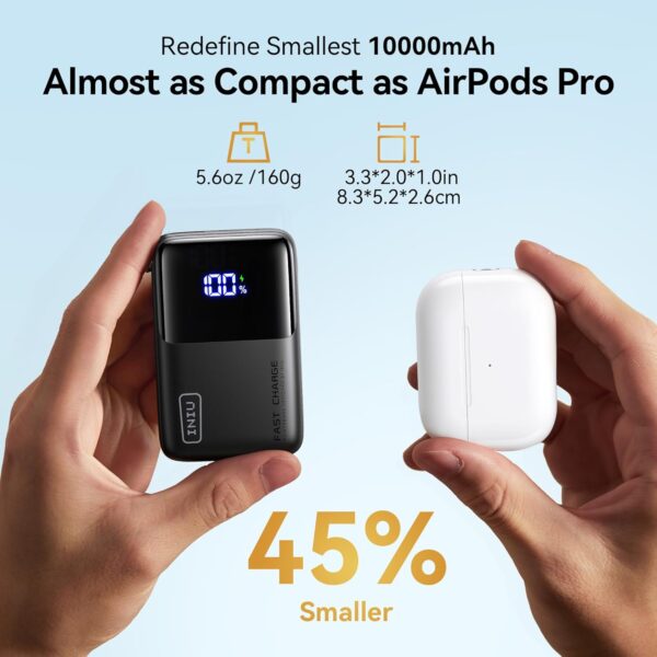 INIU Pocket Size Portable Charger, Ultra Small 10000mAh 45W PD Power Bank, USB C in&Out Fast Charging Battery Pack, Travel Essentials Powerbank for iPhone 16/15 Pro Max, iPad Air, Samsung S22 S27 etc - Image 2