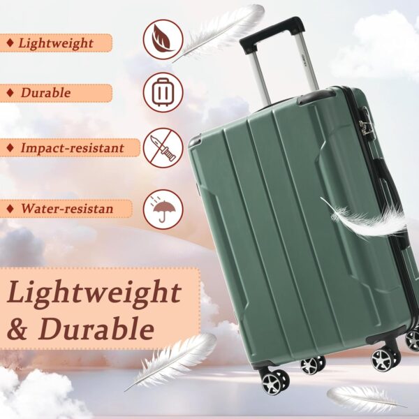 Merax Luggage Sets 3-Piece Hardshell with Spinner Wheels Lightweight Suitcase with Corner Guards (Green, 20/24/28) - Image 4