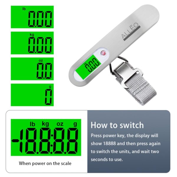 Alleo Luggage Weight Scale for Travel 110lbs - Precise Luggage Scale Travel Digital, Portable Handheld Bag Weigher with Backlit LCD, Battery Included, Compact for Airport, Cruise & Carry-On - Image 2