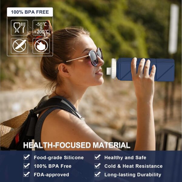 Collapsible Water Bottles 20.6oz, Silicone Foldable Portable Travel Water Bottle, Lightweight Reusable Leakproof for Traveling Camping Hiking Cycling Yoga Sports Outdoor, 1 Pack (Dark Blue) - Image 2