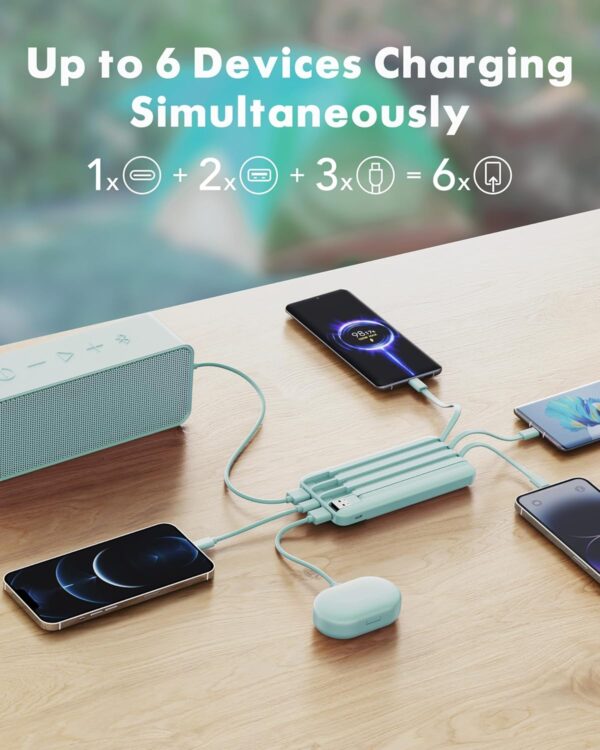 charmast Portable Charger with Built in Cables, Power Bank with Cords Wires, Slim 10000mAh Travel Battery Pack 6 Outputs 3 Inputs 3A Fast Charging for Samsung Google Pixel LG Moto iPhone iPad - Image 4