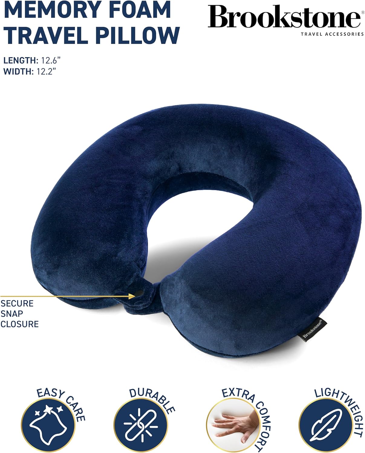 Brookstone Travel Neck Pillow - Lightweight Fleece Casing U-Shaped Stuffable Memory Foam Travel Pillow for Sleeping and Neck Support, Blue - Image 2