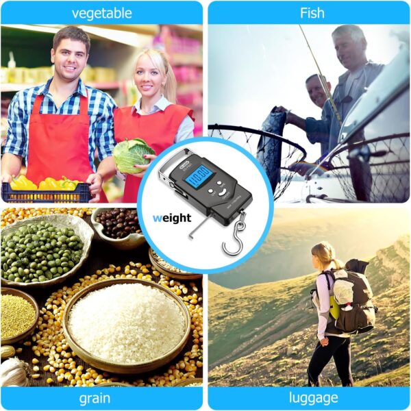 Dr.meter Fish Scale Luggage Scale Fishing Gear - 110lb/50kg Backlit LCD Display Digital Scale with Built-in Measuring Tape - Fishing Scale with 2 AAA Batteries, Pocket Size - Fishing Gifts for Men - Image 7