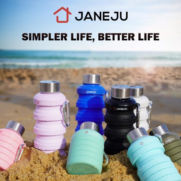 JaneJu Collapsible Water Bottle, 17oz BPA Free Silicone Reusable Portable Lightweight Foldable Water Bottles with Carabiner, Portable Leak Proof Sports Water Bottle (Purple) - Image 8