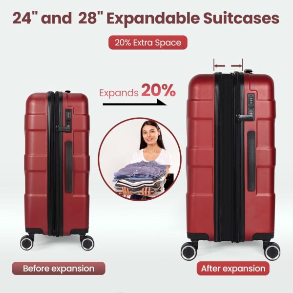 Luggage Sets 3 Piece with Spinner Wheel, Hardside Suitcase Set with TSA Lock, Expandable Lightweight Travel Luggage for Women, Red - Image 4