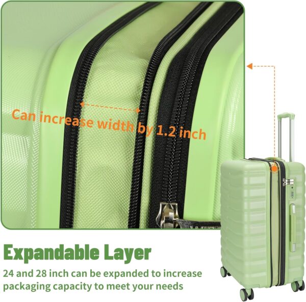 Lightweight Luggage with Spinner Wheels & YKK Zipper, 3-Piece Travel Suitcase ABS+PC Hardshell Luggage Set with TSA Lock, Light Avocado Green (20+24+28 inch) - Image 8