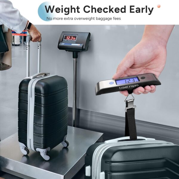 travel inspira Rechargeable Luggage Scale 110lb/50kg - Large Backlit Display - Stainless Steel - Portable Digital Hanging Scale for Suitcases, Bags, Packages (USB -C Charging Included) - Image 8