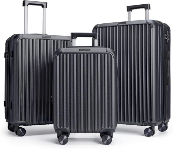 LIGHT FLIGHT Travel Luggage Sets, 3 Piece Set Suitcase with Spinner Wheels, Hardside Lightweight Luggage set with TSA Lock (20" 24" 28"), Black