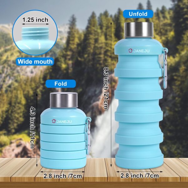 JaneJu Collapsible Water Bottle, 17oz BPA Free Silicone Reusable Portable Lightweight Foldable Water Bottles with Carabiner, Portable Leak Proof Sports Water Bottle (Purple) - Image 2