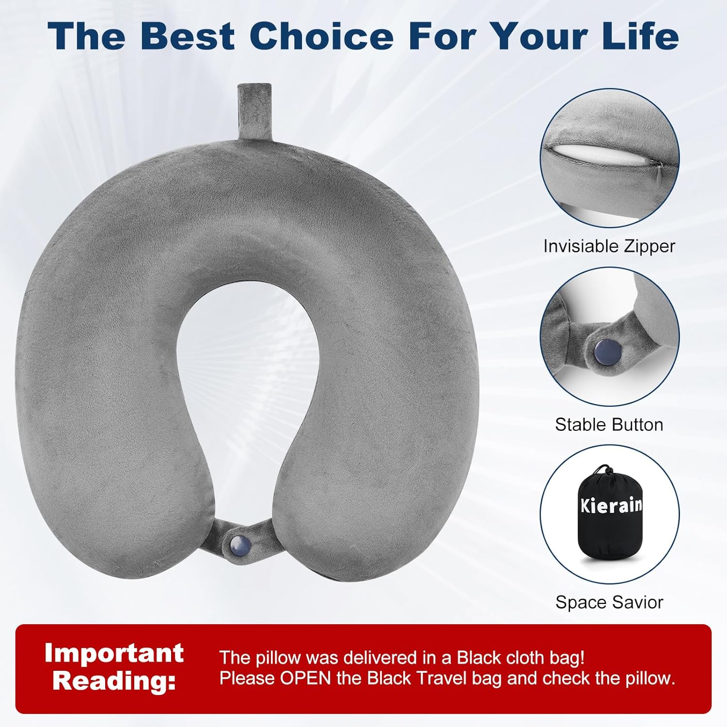 Travel Pillow 100% Pure Memory Foam Neck Pillow Airplane for Traveling,Car, Train,Napping,Traveling,Washable Cover (Grey) - Image 5