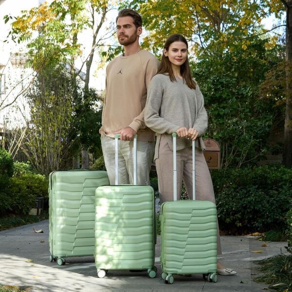 Lightweight Luggage with Spinner Wheels & YKK Zipper, 3-Piece Travel Suitcase ABS+PC Hardshell Luggage Set with TSA Lock, Light Avocado Green (20+24+28 inch) - Image 9