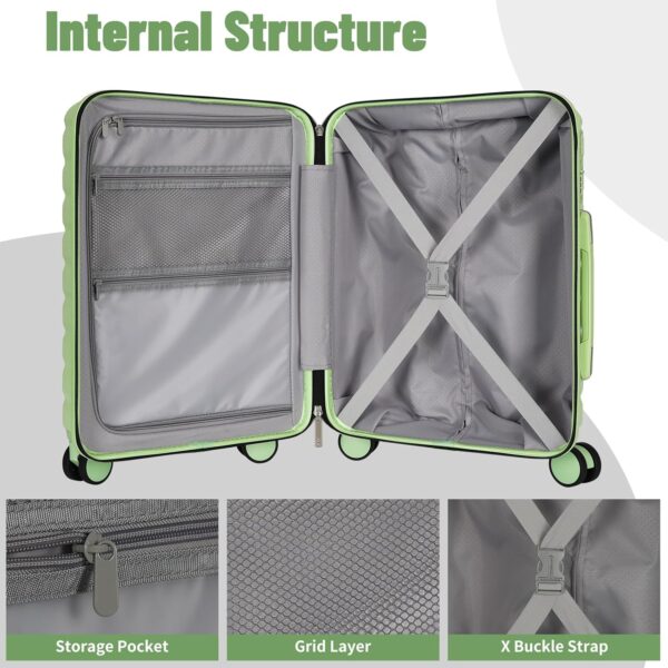 Lightweight Luggage with Spinner Wheels & YKK Zipper, 3-Piece Travel Suitcase ABS+PC Hardshell Luggage Set with TSA Lock, Light Avocado Green (20+24+28 inch) - Image 5