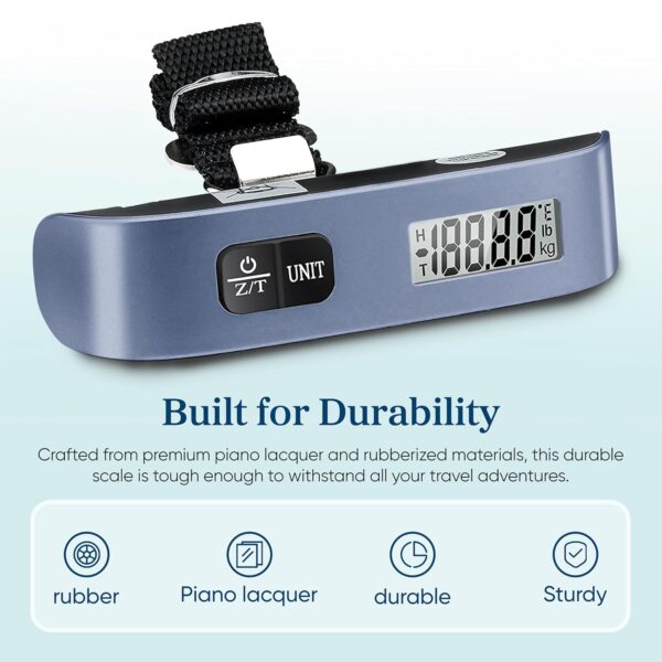 Etekcity Luggage Scale, Travel Essentials, Digital Suitcase Weight Scales for Travel Accessories, Hanging Baggage Scale with Temperature Sensor, Rubber Paint, 110 Pounds, Battery Included, Blue - Image 4