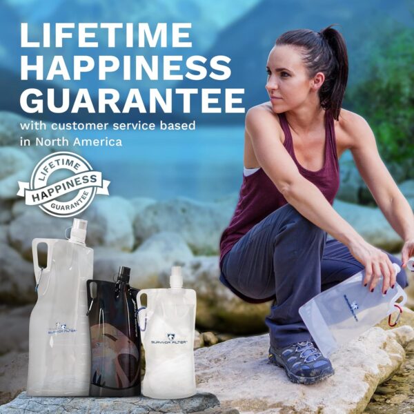 Survivor Filter Collapsible Water Bottles, Canteens (32oz) 2 Pack (2L Total) - Durable Carabiners and Handles. Squeeze Water through a Filter or Use as Water Bottles - Image 6