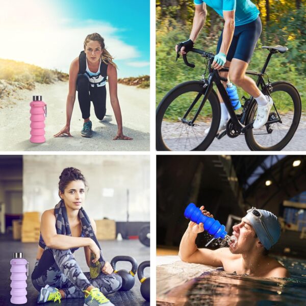 JaneJu Collapsible Water Bottle, 17oz BPA Free Silicone Reusable Portable Lightweight Foldable Water Bottles with Carabiner, Portable Leak Proof Sports Water Bottle (Purple) - Image 5