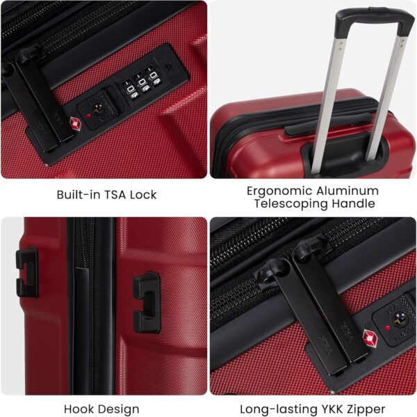 Luggage Sets 3 Piece with Spinner Wheel, Hardside Suitcase Set with TSA Lock, Expandable Lightweight Travel Luggage for Women, Red - Image 5